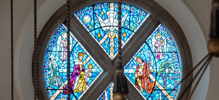 Round stained glass window St Columba's church