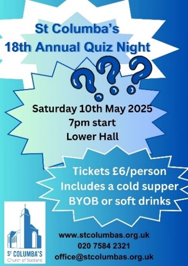 Flyer for St Columba's Quiz Night